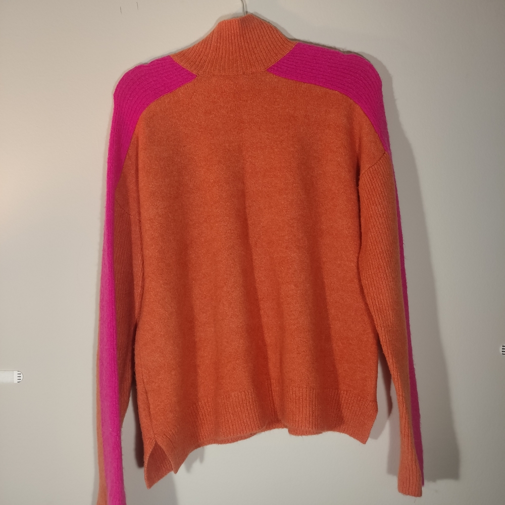 THML Vibrant Colorblock Mock-Neck Sweater in Orange & Pink - Picture 4 of 10